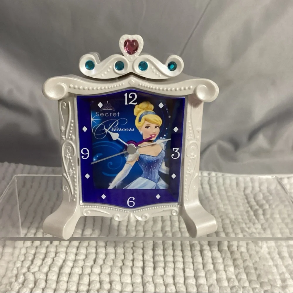 Disney Secret Princess Cinderella White Plastic Alarm Clock TESTED WORKS